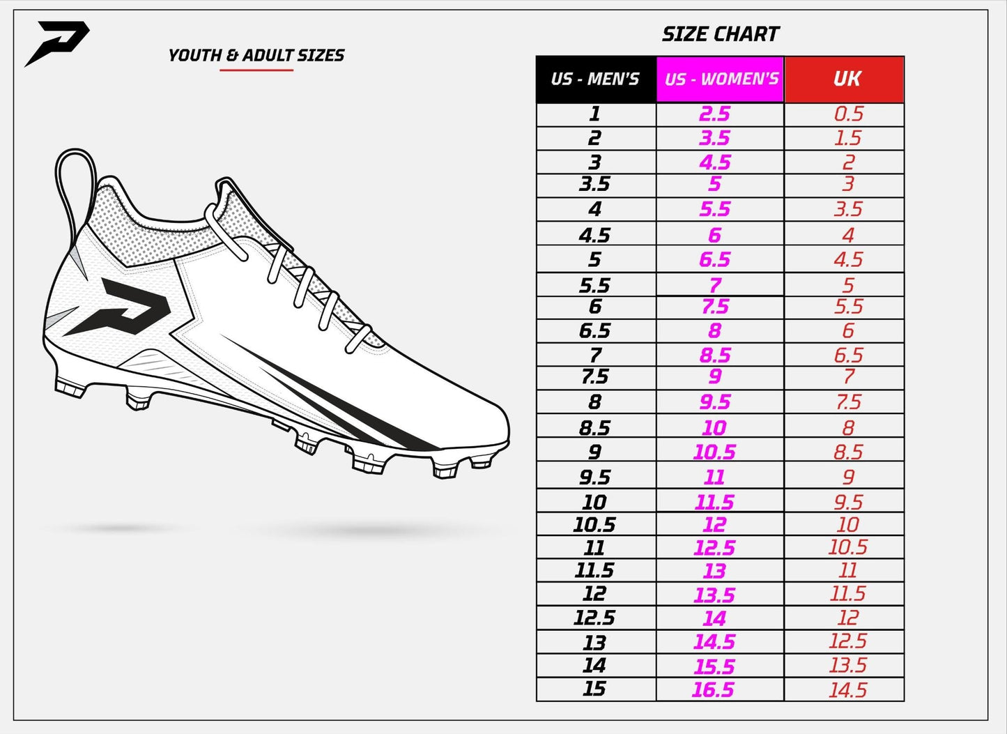 Phenom Elite Quantum Speed 2.0 Football Cleats - Team Colors - White or Black