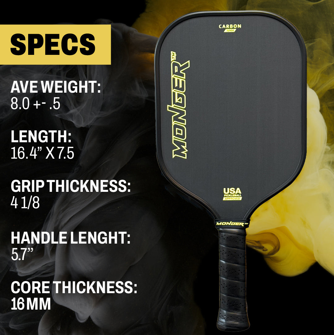 Monger 16mm Carbon Power Pro Gen 2 Thermoformed T700 Toray Carbon Fiber Pickleball Paddle Gold “Free Cover”