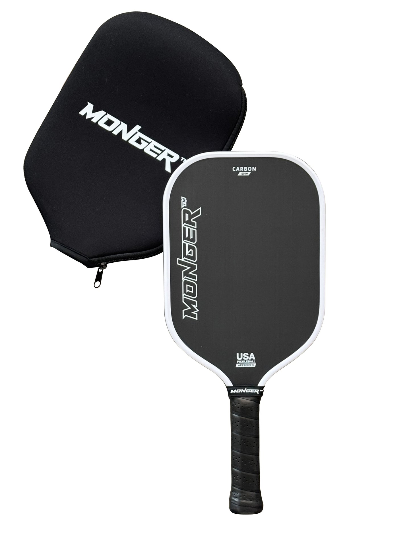 Monger 16mm Carbon Power Pro Thermoformed Gen 2 T700 Toray Carbon Fiber 16mm Pickleball Paddle White “Free Cover”