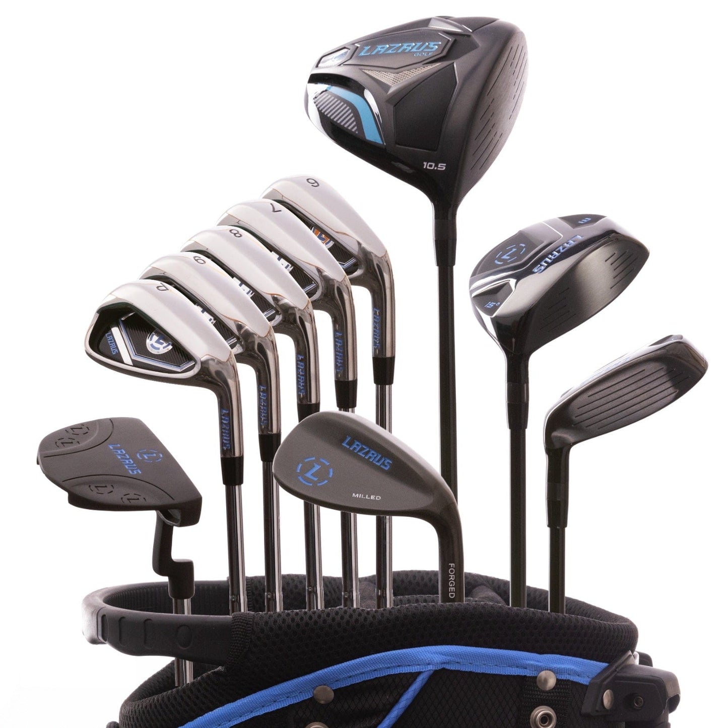 Lazrus Golf 11 pc Set - Driver, 3W, 4H, 6-PW Irons, 52° Wedge, Putter & Bag