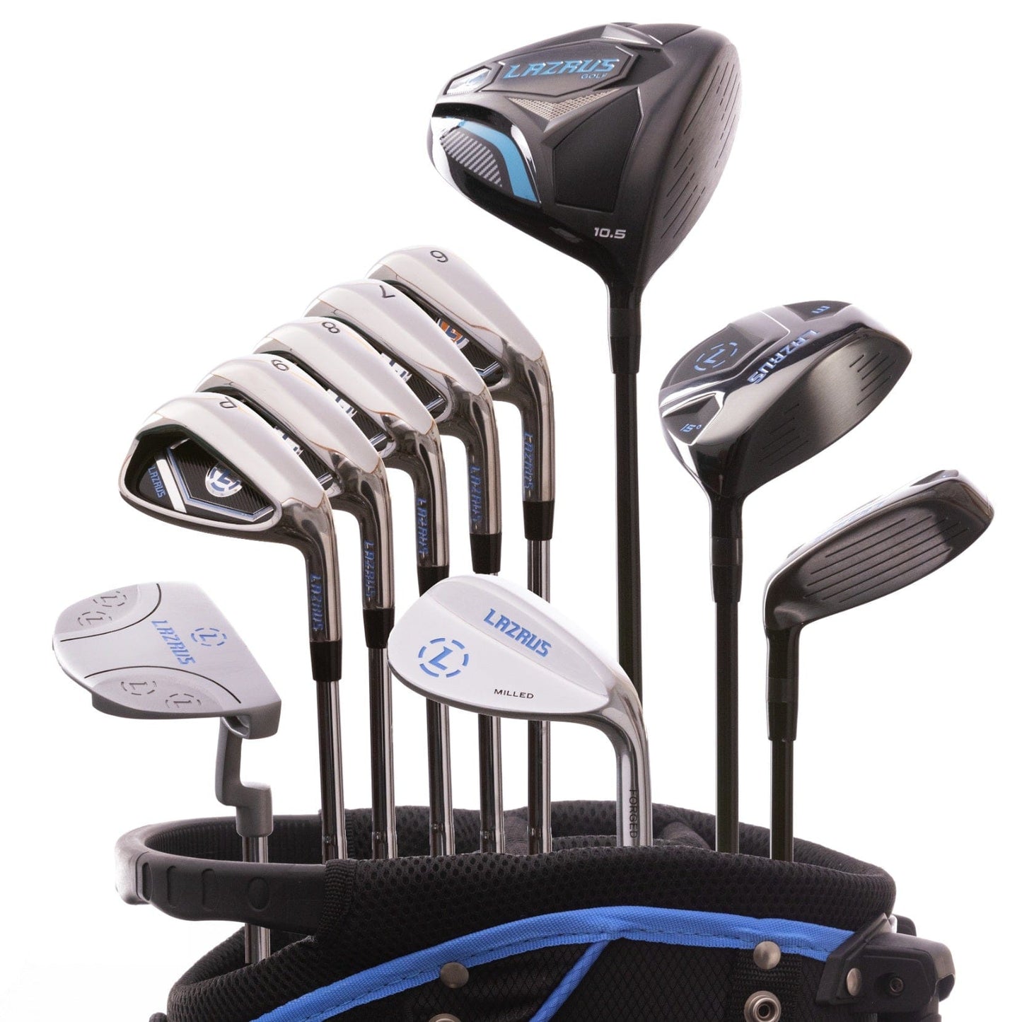Lazrus Golf 11 pc Set - Driver, 3W, 4H, 6-PW Irons, 52° Wedge, Putter & Bag