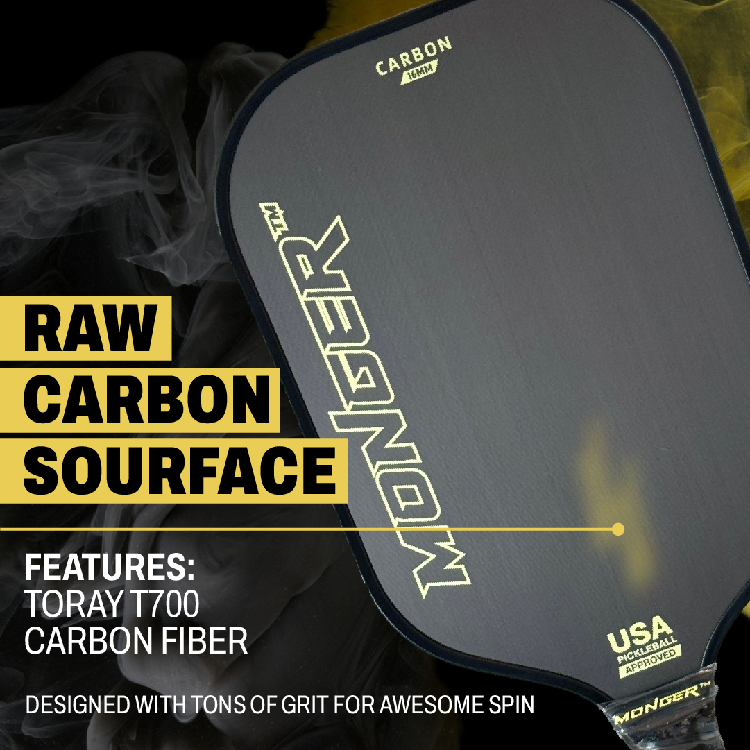 Monger 16mm Carbon Power Pro Gen 2 Thermoformed T700 Toray Carbon Fiber Pickleball Paddle Gold “Free Cover”