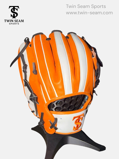 Twin Seam Sports 11.5” Japanese Kip Baseball Glove RHT H-Web Orange White