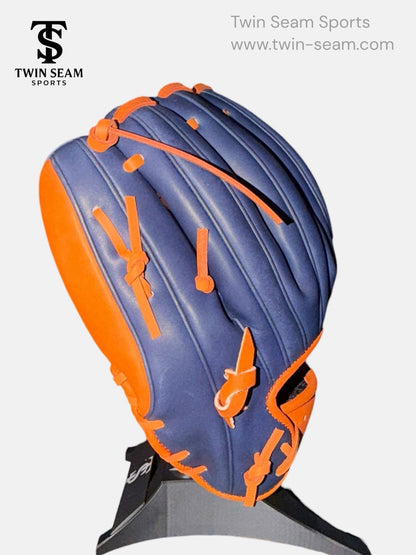 Twin Seam Sports 11.75” Kip Leather Infield Baseball Glove RHT Navy Orange H-Web