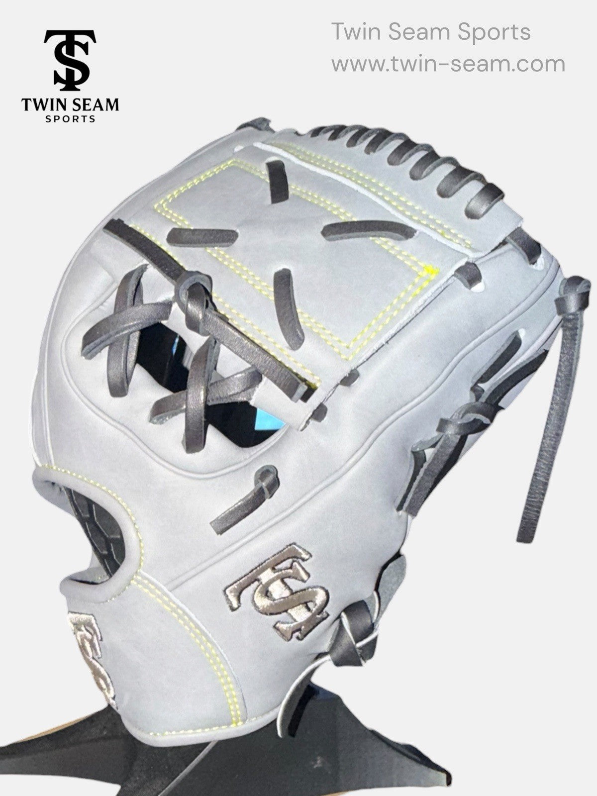 Twin Seam Sports 11.25” Kip Leather Baseball Glove RHT Gray Black Closed Web New