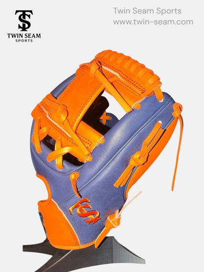 Twin Seam Sports 11.75” Kip Leather Infield Baseball Glove RHT Navy Orange H-Web