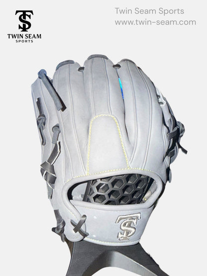 Twin Seam Sports 11.25” Kip Leather Baseball Glove RHT Gray Black Closed Web New