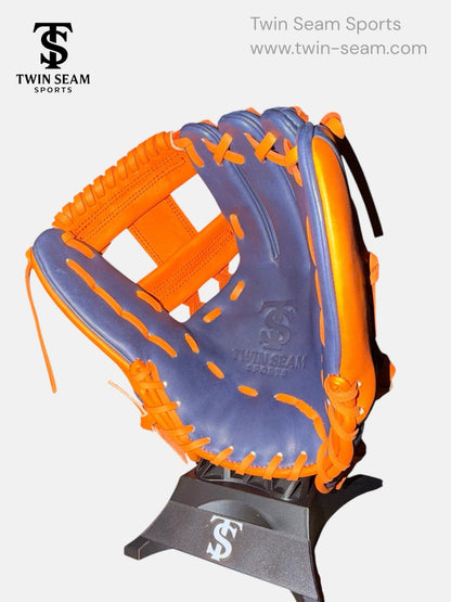 Twin Seam Sports 11.75” Kip Leather Infield Baseball Glove RHT Navy Orange H-Web