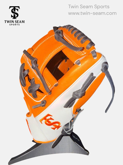 Twin Seam Sports 11.5” Japanese Kip Baseball Glove RHT H-Web Orange White