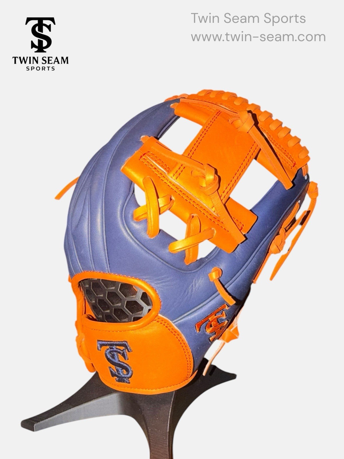Twin Seam Sports 11.75” Kip Leather Infield Baseball Glove RHT Navy Orange H-Web