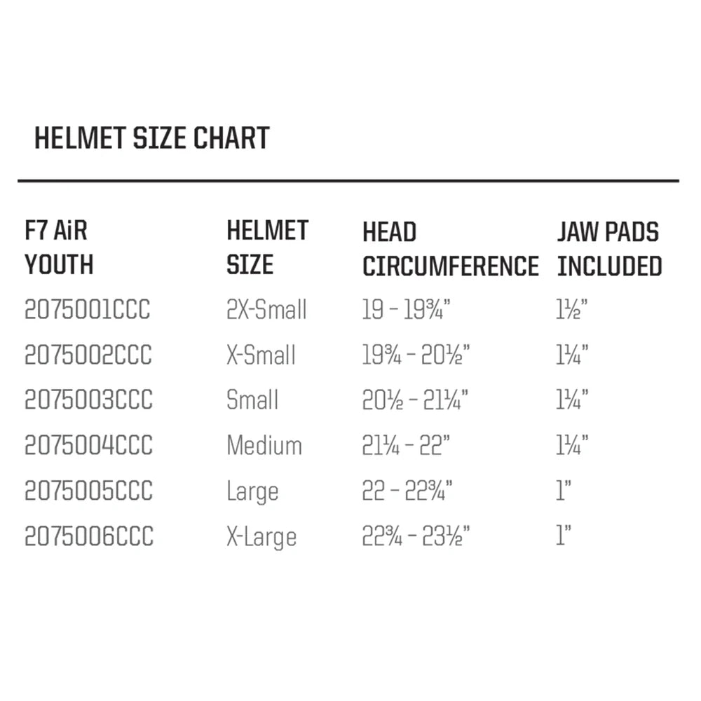 SCHUTT F7 AiR YOUTH HELMET – NO FACEMASK (Allow 3-5 Weeks Delivery)