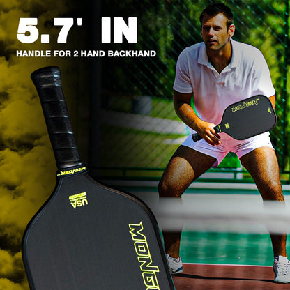 Monger 16mm Carbon Power Pro Thermoformed Gen 2 T700 Toray Carbon Fiber 16mm Pickleball Paddle White “Free Cover”