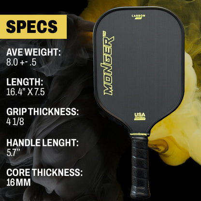 Monger 16mm Carbon Power Pro Thermoformed Gen 2 T700 Toray Carbon Fiber 16mm Pickleball Paddle White “Free Cover”