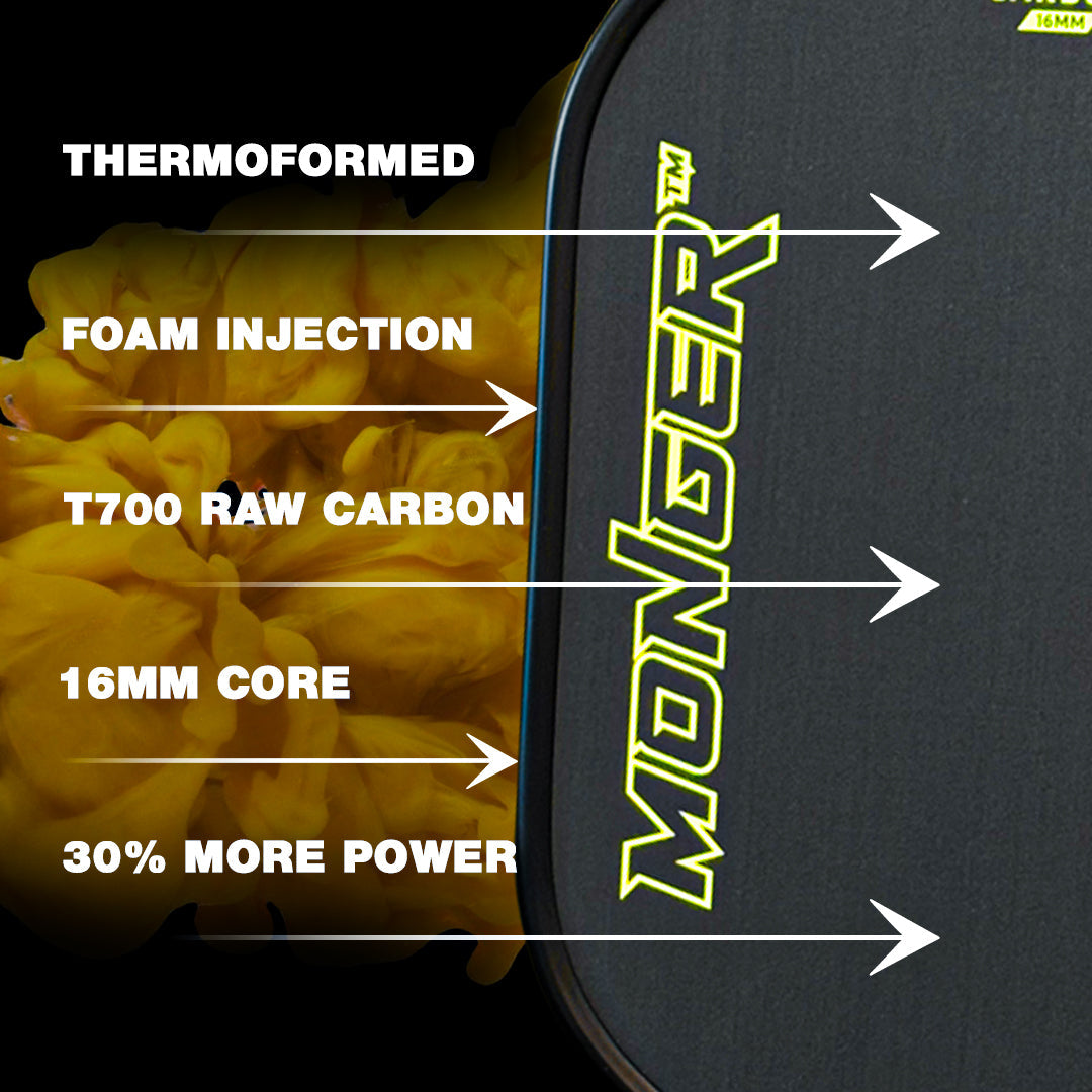 Monger 16mm Carbon Power Pro Gen 2 Thermoformed T700 Toray Carbon Fiber Pickleball Paddle Gold “Free Cover”