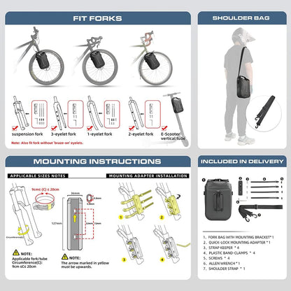 Rhinowalk Waterproof Quick Release Fork Bag-RK406 6L,Pannier Bag, Saddle Bag, Shoulder Bag