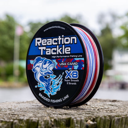 Reaction Tackle X8 Braided Fishing Line - USA Camo 8 Strand - NEW