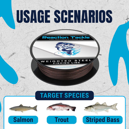 Reaction Tackle Weighted Stainless Steel Trolling Line 45LB- Premium Weighted Fishing Wire - New