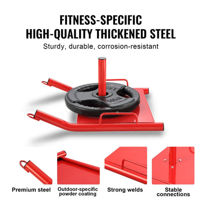 Weight Training Pull Sled, Fitness Strength Speed Training Sled, Steel Power Sled Workout Equipment for Athletic Exercise and Speed Improvement, Suitable for 2" Weight Plate, Red