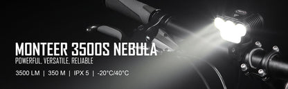 Magicshine Monteer 3500S Nebula Mountain Bike Light, 3500 lumens max Actual Output, 1800 Lumen Flood,1400 Lumen spot, 5200 mAh USB Rechargeable Battery Pack, IPX5 Water Resistent MTB Helmet Light